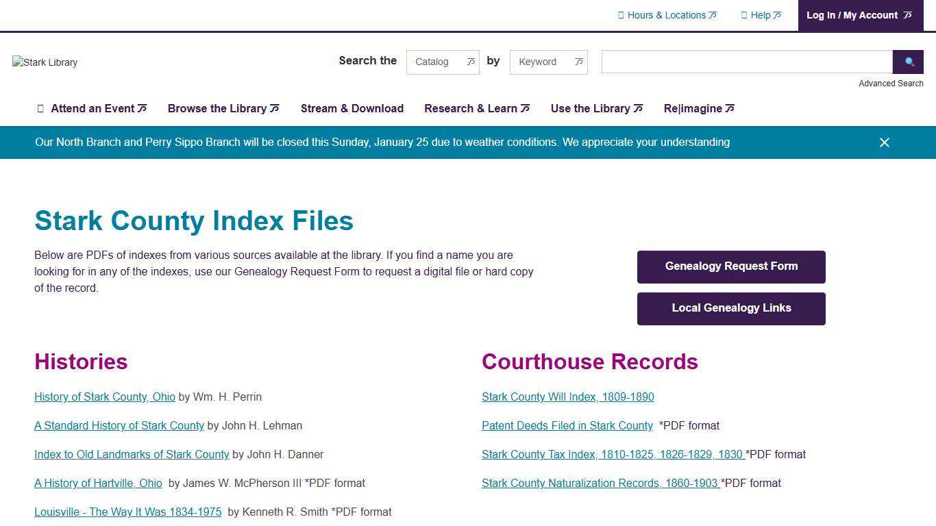 Stark County Index Files Stark Library